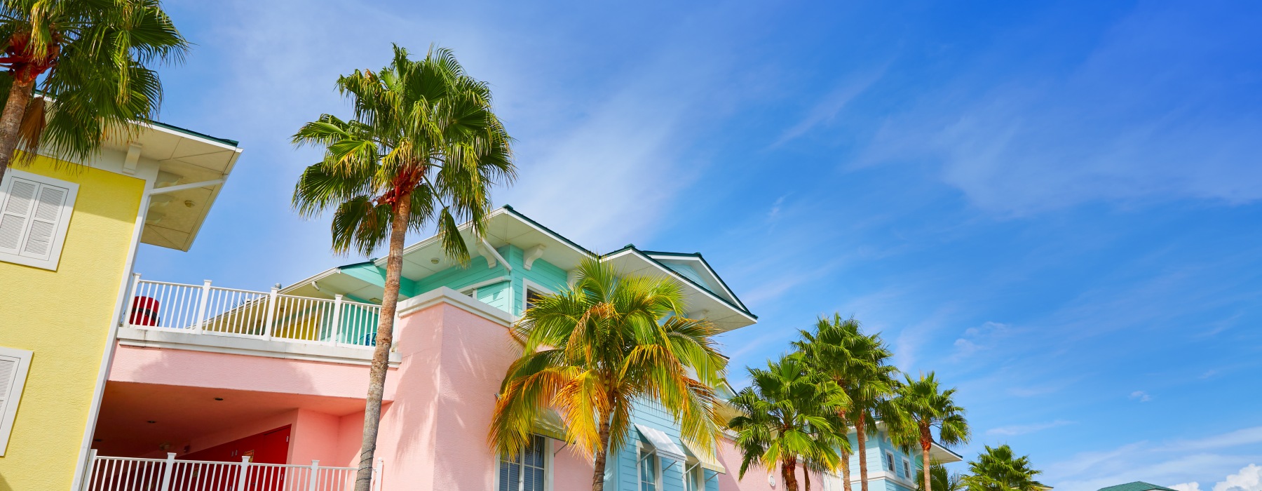 Fort Myers Colorful buildings and palm trees